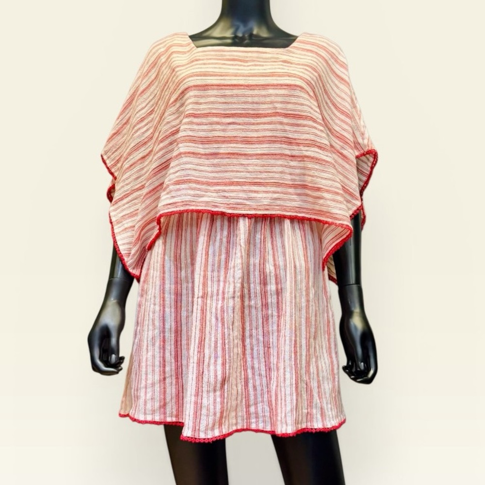 Bohemian Poncho Dress Red Stripes 100% Cotton | Hoss Intropia SS16